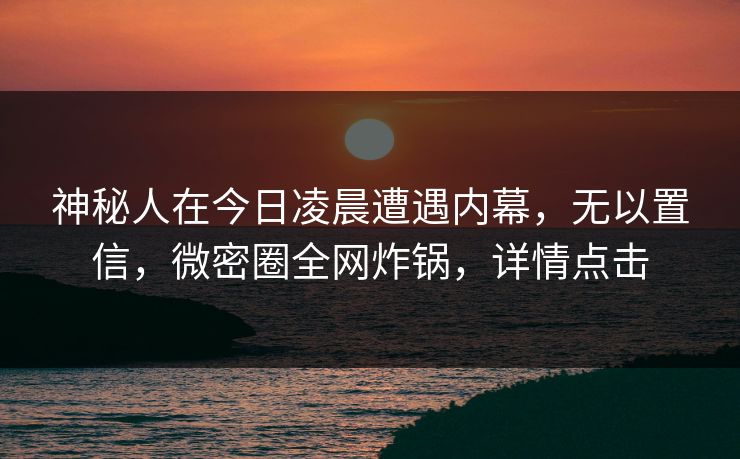 神秘人在今日凌晨遭遇内幕，无以置信，微密圈全网炸锅，详情点击